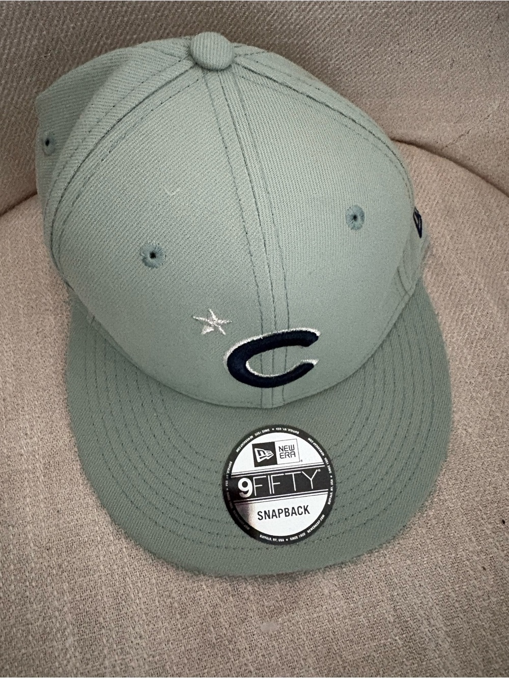 IC COLLECTION Kids Snapback Hat in Sage Green with Navy Logo